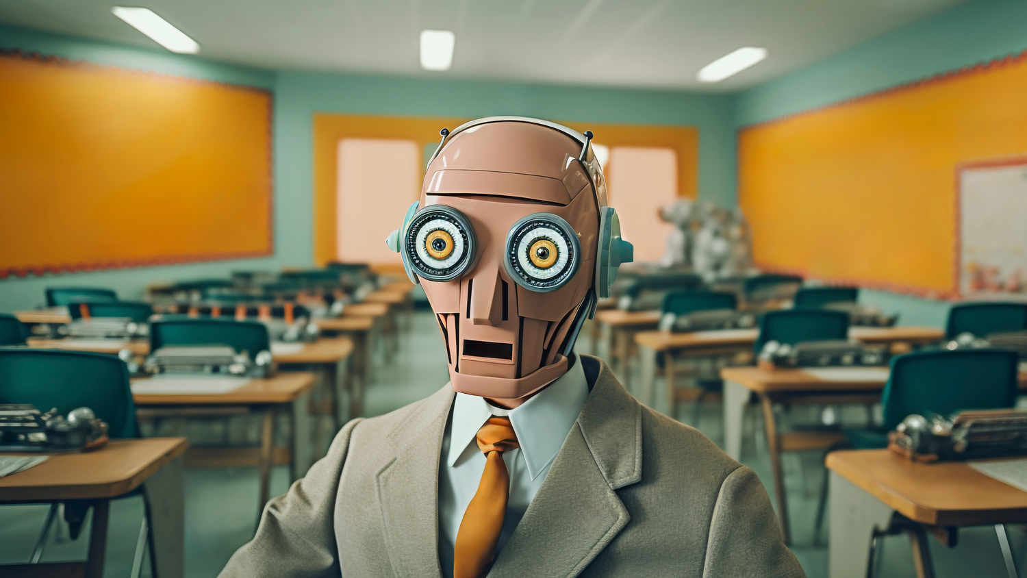 Futuristic Robot in School Environment